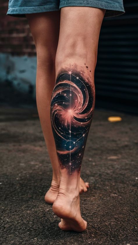 Celebrate the cosmos with this enchanting tattoo featuring Aquarius constellation, and twinkling stars! ✨ This design embodies the free-spirited essence of Aquarius while showcasing the beauty of the night sky. Ideal for astrology lovers, it serves as a reminder of one's connection to the universe. Perfect for your next ink inspiration! #AstrologyTattoo #CosmicArt Universe Leg Tattoo, Space Rib Tattoo, Space Back Tattoo Women, Milky Way Tattoo Galaxies, Star Galaxy Tattoo, Stars Shoulder Tattoo, Milkyway Tattoos, Constellation Tattoo Sleeve, Galaxy Tattoo Design