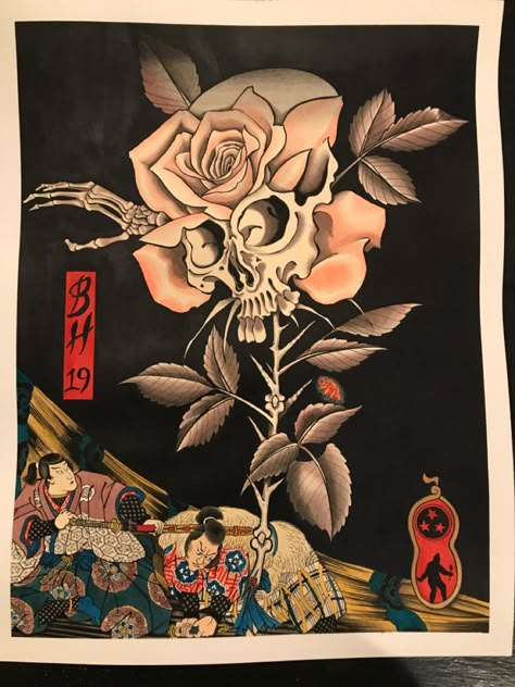 Japanese Demons, Japanese Tattoo Flash, Japanese Flash, Traditional Japanese Tattoo Flash, Trad Flash, Japanese Drawing, Tattoo Roses, Traditional Japanese Tattoo, Halloween Flash