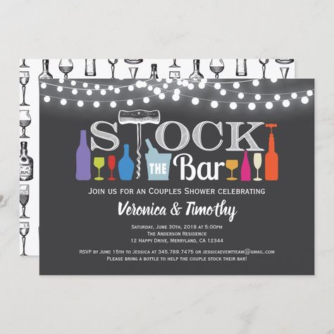 Stock The Bar Couples Shower Chalkboard Invitation Bar Events, Beach Party Invitations, Chalkboard Invitation, Modern Colours, Baby Shower Brunch, Engagement Invitations, Unique Invitations, Engagement Party Invitations, Couple Shower