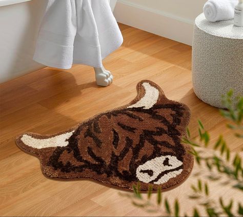 Highland Cow Room Ideas, Highland Cow Room, Cow Room Decor, Highland Cow Bedroom, Highland Cow Rug, Cow Bedroom, Highland Cow Decor, Western Bathroom Decor, Bathroom Shower Mat