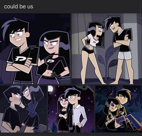 Danny Phantom Nickelodeon, Funny Halloween Aesthetic, Danny Phantom Girlfriend, Relationship Cartoons Couples, Twin Cartoon Characters, Sam Manson Pfp, Sam Manson Fanart, Cute Couple Pics Drawing, Danny Phantom Couple