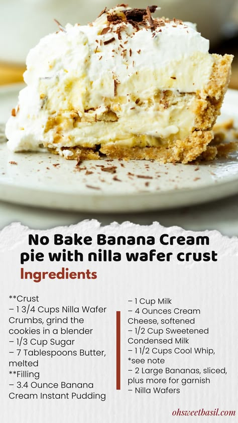 Oh my goodness, this no bake banana cream pie with nilla wafer crust was so easy to make and so creamy! Banana Cream Pie With Nilla Wafers, Nilla Wafer Banana Cream Pie, Banana Cream Pie Nilla Wafers, Banana Cream Pie With Nilla Wafer Crust, Nilla Wafer Pie Crust, Banana Cream Pie With Vanilla Wafers, Banana Cream Pie Recipe Nilla Wafers, Banana Cream Pie Recipe With Pudding, No Bake Banana Cream Pie