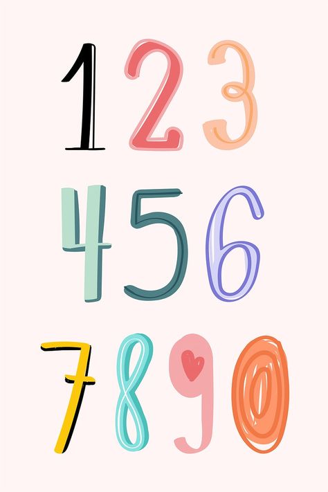 Cute Number Fonts, Journal Numbers, Numbers Journal, Cartoon Numbers, Numbers Aesthetic, Typography Numbers, Number Illustration, Kid Cartoon, Numbers Typography