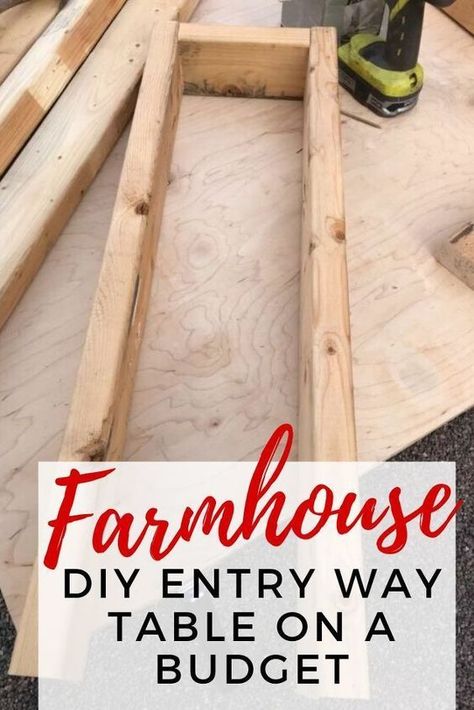 Learn how to make a DIY entry way table on a budget! Farmhouse style! #entryway #farmhouse #farmhousetable #farmhouseonabudget Diy Entry Way, Diy Entry Table, Diy Entryway Table, Farmhouse Entry Table, Entryway Farmhouse, Diy Farmhouse Ideas, Rustic Entryway Table, Diy Farmhouse Decoration, Entry Way Table