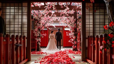 Japanese Wedding Theme Ideas: Unique and Cultural Inspiration for Your Big Day Wedding Venues Japan, Japanese Style Wedding Decoration, Japanese Wedding Decor, Asian Themed Wedding, Wedding Theme Ideas Unique, Japanese Wedding Traditions, Japanese Wedding Theme, Tokyo Wedding, Japan Wedding