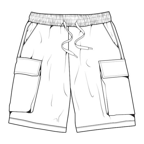 Men Sketch Fashion, Shorts Design Ideas Men, Mens Shorts Flat Sketch, Baggy Shorts Drawing, Shorts Drawing Reference Male, Short Technical Drawing, Short Pants Drawing, Short Desenho, Shorts Technical Drawing