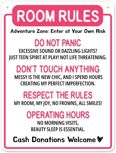 Pink Preppy Room, Signs Of Genius, Room Door Decor, Girls Bedroom Pink, Girls Bedroom Accessories, Bedroom Gaming Room, Room Rules, Teen Girls Bedroom, Bedroom Gaming