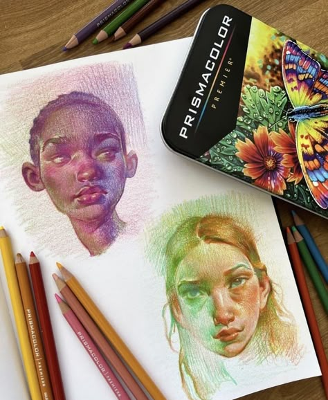 Color Pencil Palette, Chris Hong Art Pencil, Acrylic And Colored Pencil, Chris Hong Art Portrait, Colored Pencil Watercolor, Art Sketches Colored Pencils, How To Use Color Pencils, Colored Pencil People, Color Pencil Illustration Prismacolor