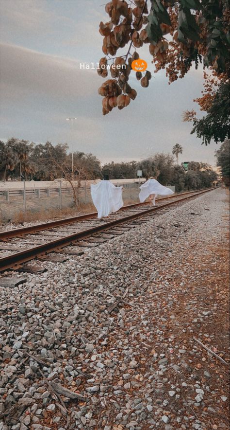 ghost photo Halloween costume on train tracks Ghost Photo, Ghost Photoshoot, Photo Halloween, Ghost Photos, Halloween Photoshoot, Halloween Photos, Train Tracks, Railroad Tracks, My Photos