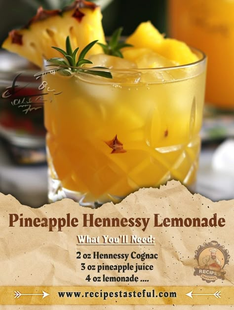 Hennessy Pineapple Lemonade, Thanksgiving Liquor Drinks, Graduation Drinks Alcohol, Pineapple Hennessy Lemonade, Hennessy Drinks Recipes Pineapple, Drinks With Hennessy, Punch Alcohol Recipes Party, Wine Mixed Drinks Recipes, Henny Drinks Recipes