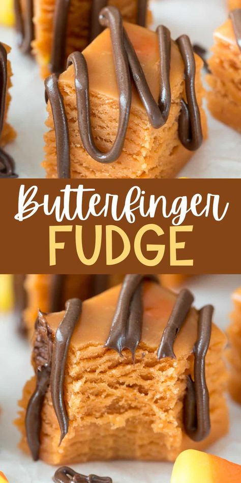 Fudge With Candy Corn, Poor Mans Dessert Recipe, Butter Finger Fudge, Fudge Made With Candy Corn, Wow Butter Recipes, Candy Corn Peanut Butter Fudge, Candy Corn Butterfinger Fudge, Butter Cream Candy Recipe, Candy Corn Butterfingers