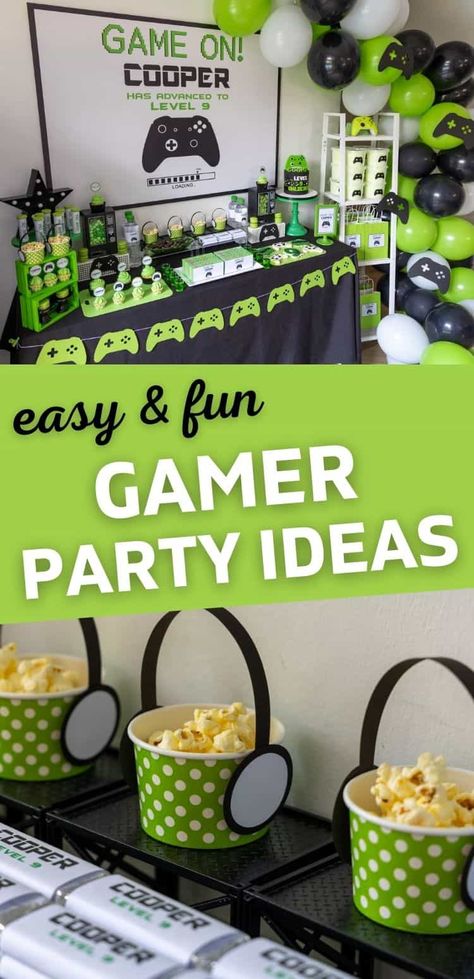 Gaming Birthday Party Ideas for 2022 | Parties Made Personal Gaming Truck Party Ideas, 10th Birthday Boy Party Games, Gamers Themed Party, Gamer Birthday Party Food Ideas, Gamer Birthday Desserts, Level 8 Birthday Party, Video Game Themed Party Food, Gaming Birthday Food Ideas, Level One Birthday Party