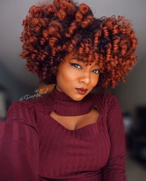 Unique natural curly hair color Orange copper red burgundy purple ombré bayalage Red Ombre Natural Hair Black Women, Coloured Afro, Afro Hair Dye, Perm Rod Set, Hair Color Orange, Tapered Natural Hair, Perm Rods, Colored Curly Hair, Dyed Natural Hair