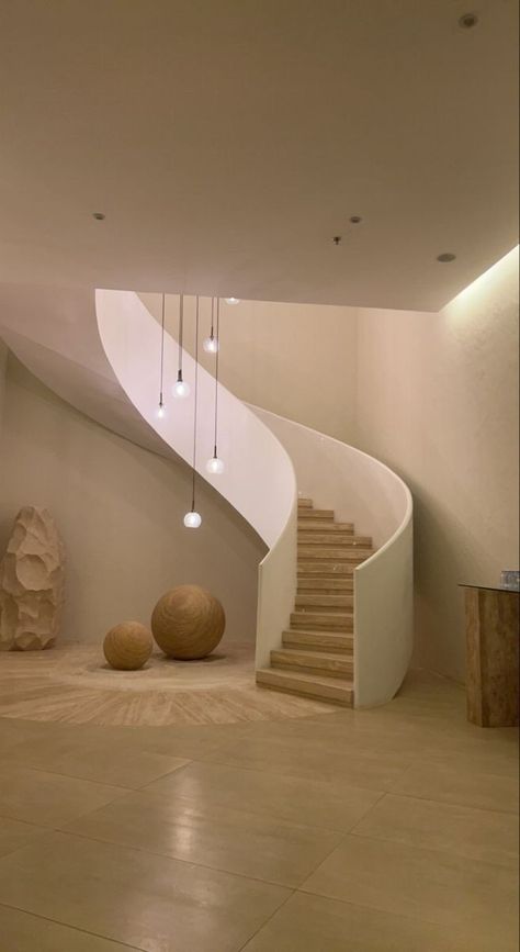 Curved Interior Walls, Staircase Design Round, Rounded Stairs, Round Staircase Design, Staircase With Landing, Stairs Round, Stairs Minimalist, Stairs Classic, Staircase Curved