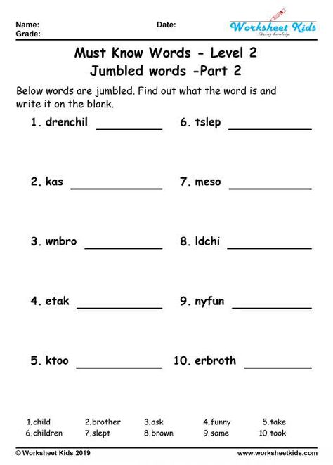 It’s for second grader who really need of improving the spelling of English words. it will assist your kids English vocabulary by unscramble words. Jumbled Sentences Worksheets For Grade 1, Jumbled Words Worksheets, Vocab Worksheets, Ukg Worksheet, Improve English Vocabulary, Sentence Formation, Prefix Worksheet, Worksheet For Class 2, Word Puzzles For Kids