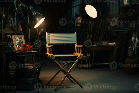 In the studio, the director's chair awaits its creator's creative direction. AI Generated Director Chair Aesthetic, Movie Seats, Studio Room Design, Director Chair, Director's Chair, Directors Chair, Kara Danvers Supergirl, Studio Room, Creative Direction