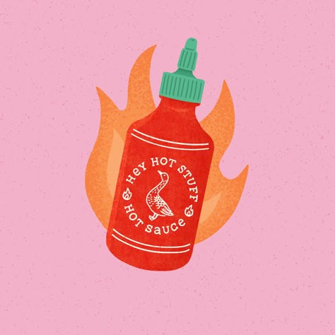 Spicy Illustration Art, Spicy Food Drawing, Spicy Inktober, Hot Sauce Tattoo, Spicey Illustration, Spicy Illustration, Hot Sauce Drawing, Sauce Illustration, Salsa Illustration