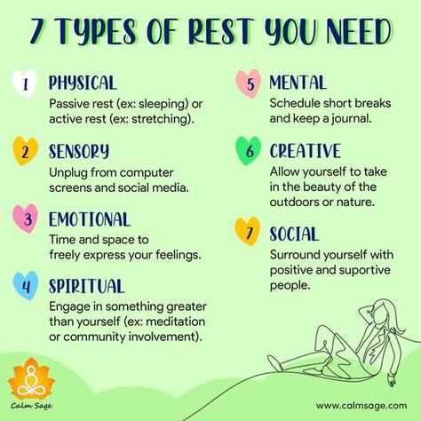 #rest #health #wellness #healthcare #mentalhealth #physicalhealth #spiritualhealth Types Of Rest, Healthy Coping Skills, Vie Motivation, Balanced Life, Mental And Emotional Health, Self Care Activities, Health Facts, Coping Skills, Self Improvement Tips