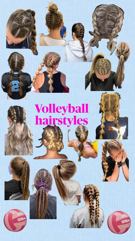 Cool Hairstyles For Volleyball, Quick Easy Volleyball Hairstyles, Senior Night Hairstyles Volleyball, Cute Hairstyles For Medium Hair Volleyball, Cute Ponytails For Volleyball, Vball Tourney Hair, Volleyball Hairstyles Pictures, Hair Inspo Volleyball, Hairstyles For Medium Length Hair Volleyball