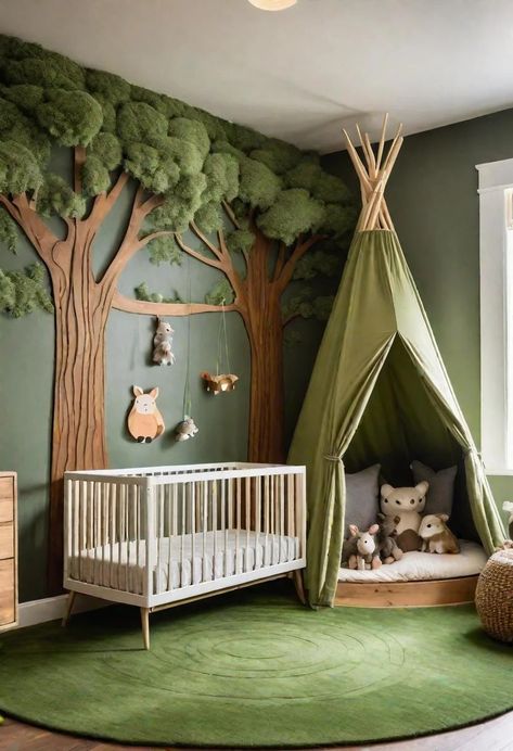 61 Dreamy Nursery Room Inspirations: From Cozy Corners to Whimsical Themes 3 Non Toxic Nursery, Nature Theme Nursery, Hobbit Nursery, Roman Room, Enchanted Forest Nursery Theme, Forest Baby Rooms, Forest Nursery Theme, Organization Nursery, Enchanted Forest Nursery