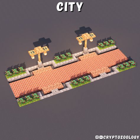 Check out the tutorial for 10 unique path designs on my YouTube channel! Minecraft Pathing Ideas, Road In Minecraft, Minecraft Street Sign Ideas, Roads In Minecraft, Minecraft City Roads Design, Minecraft Street Design, Minecraft City Roads, Villager Minecraft House, Roads Minecraft