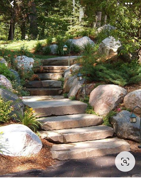 Lake Landscaping, Sloped Backyard Landscaping, Landscape Details, Landscape Stairs, Landscape Steps, Sloped Backyard, Stone Steps, Garden Stairs, Hillside Landscaping