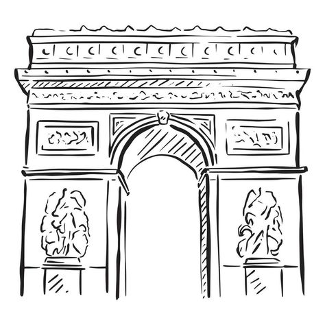 An illustration of Arc de Triomphe in Paris, France. A sketch line drawing on Procreate. Paris Line Drawing, Paris Drawing Sketches, Olympic Illustration, Paris Draw, France Sketch, Europe Drawing, France Monuments, Paris Drawings, French Drawings