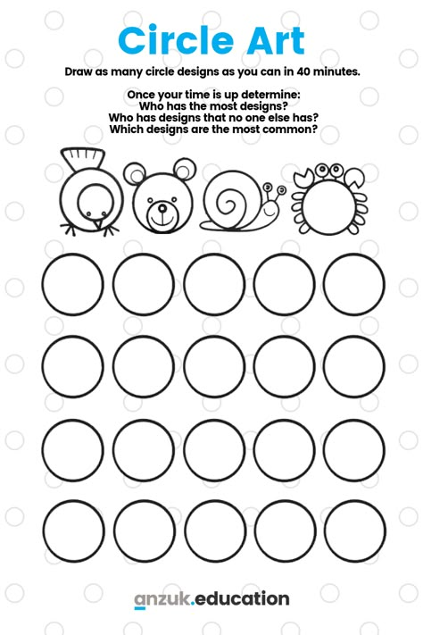 Relief Teaching Ideas Activities, Art For Substitute Teachers, Think Outside The Box Art Classroom, Elementary Art Worksheets Printables, Circle Art Challenge, Circle Drawing Challenge, Circle Objects Drawing, Compliment Circle, Art Sub Plans Elementary