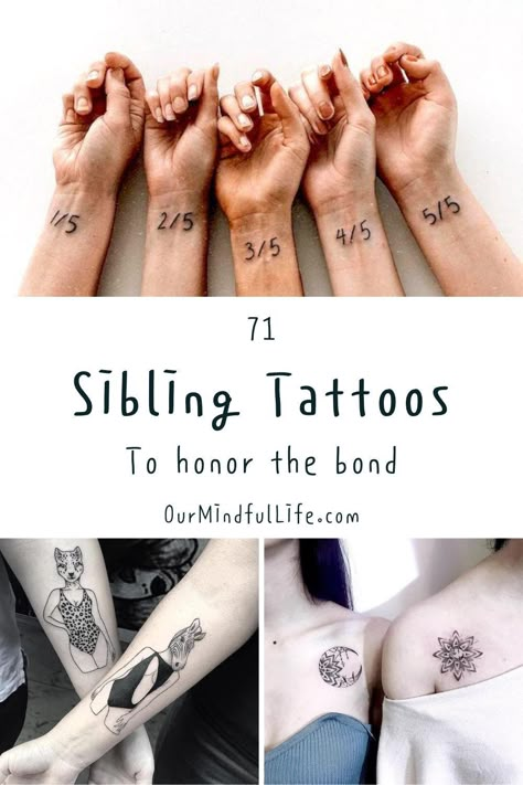 Unisex Tattoos Matching Family, Small Brother And Sister Tattoos, Best Sibling Tattoos, Sisters Tattoos For 3, Sibling And Mom Tattoos, Fun Sibling Tattoos, Sibling Birth Order Tattoo, Sibling Number Tattoo, Sister Tattoos For 5 Sisters