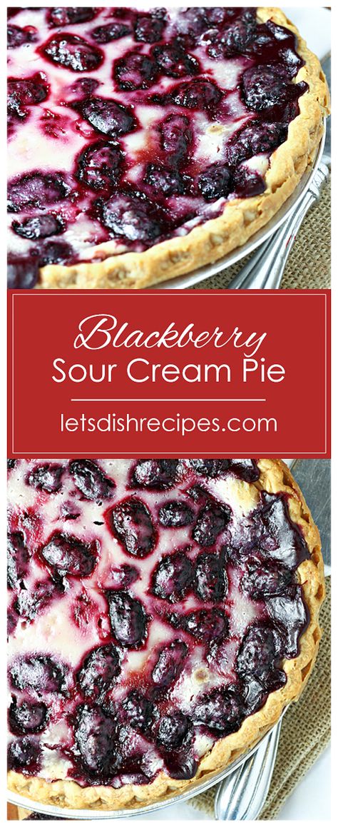 Blackberry Sour Cream Pie Recipe -- Fresh or frozen blackberries, sour cream, and a few pantry staples come together in this delightful pie that will quickly become a family favorite! #pie #blackberries Sour Cream Pie, Easy Pies, Potluck Favorites, Blackberry Dessert, Bakers Delight, Blackberry Pie, Blackberry Recipes, Savory Tarts, Dessert Pie