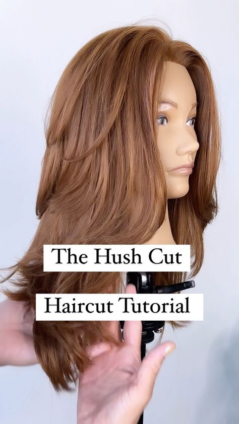 Diy Round Layers Haircut, The Hush Cut, Step Haircut For Medium Hair, Deep U Cut Haircut, Deep U Haircut, Diy Shoulder Length Haircut, Diy Haircut Layers Medium, Hush Cut Hair Medium, Step By Step Haircut