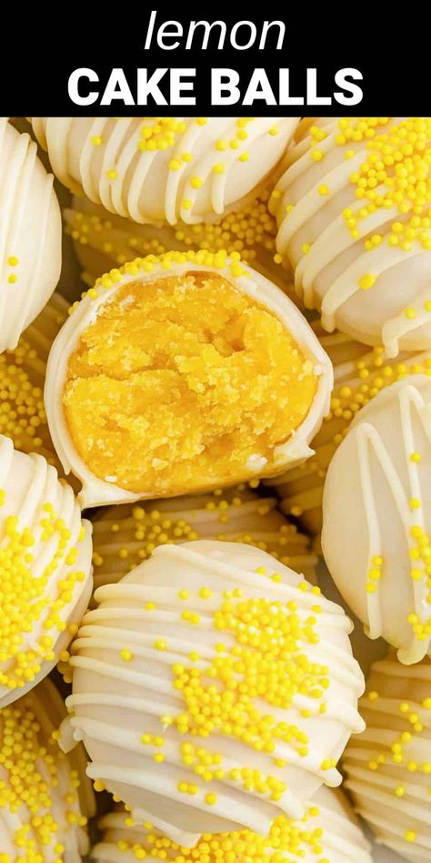 Lemon Cake Balls Banana Cake Balls, Fish Bowl Cake Pops, Lemon Cake Truffles, Lemon Cheesecake Balls, Cake Ball Recipe With Box Cake, Cinnamon Cake Balls, Lemon Drop Cake Bites, Cake Ball Flavors, Lemon Cake Balls Recipe