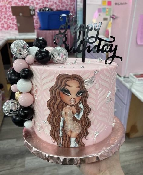 Bratz Birthday Party Ideas Adults, Bratz Cake Ideas, Bratz Doll Cake, Bratz Birthday Cake, Bratz Themed Birthday Party, Bratz Birthday, 28th Birthday Cake, 26 Birthday Cake, Drippy Cakes