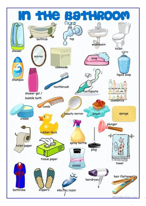 Bathroom Picture Dictionary worksheet - Free ESL printable worksheets made by teachers Bathroom Picture, Learning English For Kids, Picture Dictionary, Kids English, English Vocab, English Verbs, Learn English Grammar, English For Kids, English Language Teaching