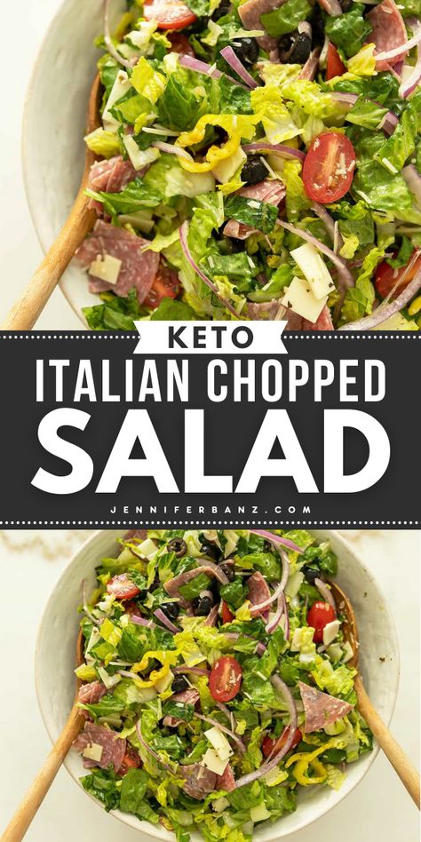 If you love salad, add this best Italian chopped salad to your spring salad recipes! An easy keto salad recipe that's low-carb and made with a homemade Italian dressing! High in protein and loaded down with all the good stuff. Sounds good, right? Try it! Keto Greek Salad Recipes, Low Carb Dinner Salads, Keto Italian Chopped Salad, Keto Salads Recipes For Dinner, Low Carb High Protein Salad Recipes, Keto Chopped Salad Recipes, Keto Salads Recipes Easy, High Protein Salads Low Carb, Trim Healthy Mama Salads