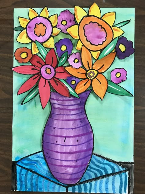 Last week 3rd grade started this fun, colorful Spring work of art! I've been crusting around the internet for new ideas, and came acros... Projects For 3rd Graders, Grade 3 Art, Third Grade Art, Spring Flower Art, Spring Art Projects, 4th Grade Art, 5th Grade Art, 3rd Grade Art, Spring Work