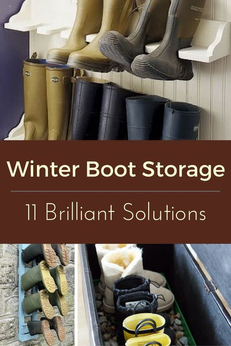 Whether you love or loathe winter, bulky boots are a fact of life when the weather turns cold. Keep from tracking mud and snow through front halls and mudrooms with these creative boot storage ideas to suit families of all sizes and homes of styles. Work Boot Storage, Garage Boot Storage, Boot Storage Entryway, Boot Storage Diy, Boot Storage Ideas, Bulky Boots, Tall Boot Storage, Mud Boots, Coat Closet Organization