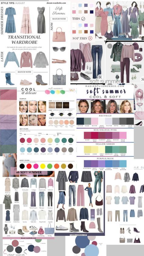 Soft summer color pallet outfits Summer Color Pallet, Summer Pallet, Soft Summer Wardrobe, Color Pallete, Personal Color, Wardrobe Update, New Closet, Summer Color, Soft Summer