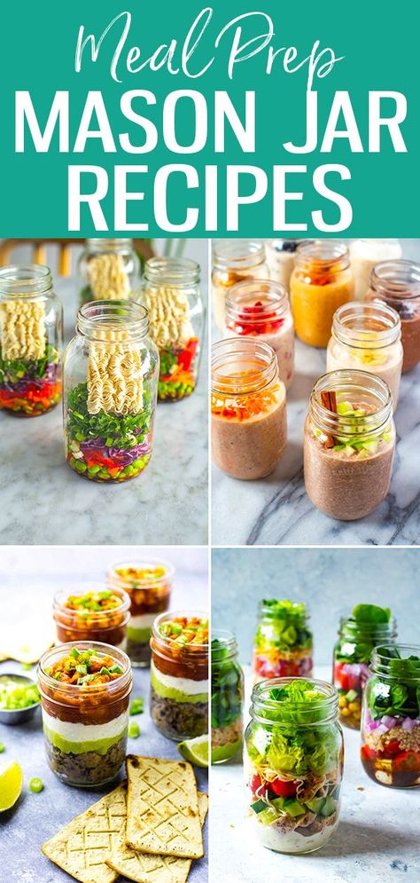 Food Prep Mason Jars, Jar Soup Meal Prep, Jar Lunches Healthy, Best Mason Jar Salad Recipes, Mason Jar Work Lunches, Jar Dinners Mason, Lunch Ideas Mason Jar, Mason Jar Dinners, How To Make Mason Jar Salads