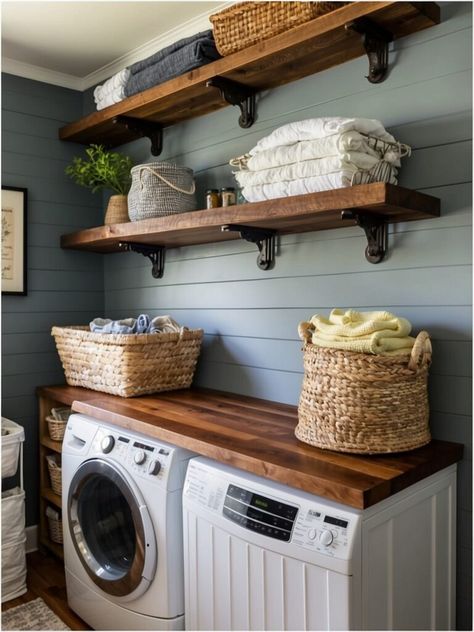 Top 10 Laundry Room Shelving Ideas - Shelves In Laundry Room, Laundry Room Organization Shelves, Laundry Room Shelving Ideas, Room Shelving Ideas, Laundry Room Shelving, Laundry Room Hacks, Small Laundry Room Makeover, Large Laundry Rooms, Laundry Room Renovation