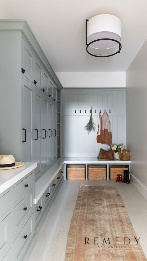 Organized Mudroom Ideas, 12x12 Mudroom Layout, Huge Mudroom Ideas, Mudroom Remodel Before And After, Huge Mudroom Laundry Room, Narrow Mudroom Storage, Stairs In Laundry Room, Mudroom With Lots Of Storage, Mudroom Gym Combo