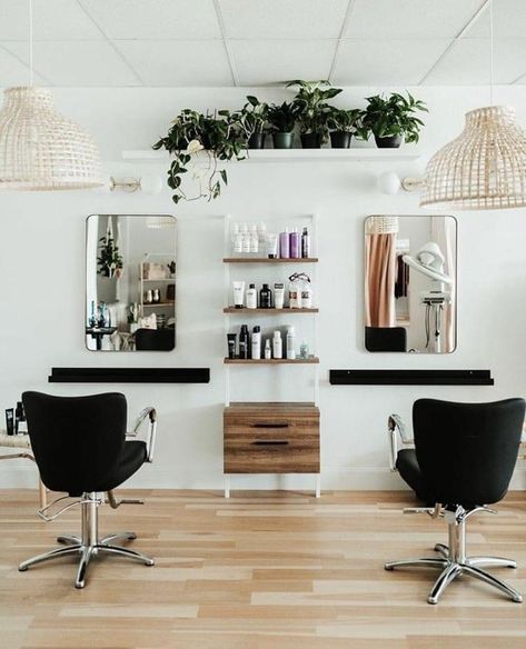 2 Chair Salon Suite, Hairstylist Suite Ideas, Hairdressing Salon Interior Design, Mini Salon Ideas, Small Salon Designs, Salon Suite Decor, Ruangan Studio, Small Salon, Nail Salon Interior Design