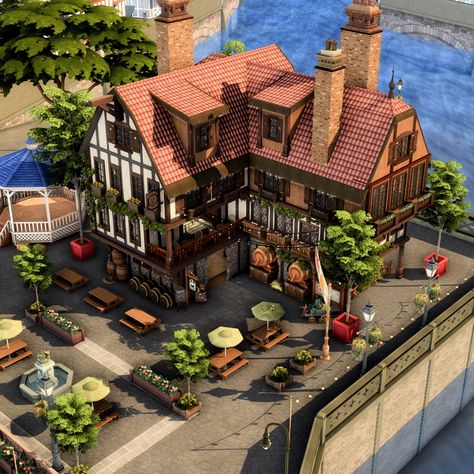 Windenburg Bar/Tavern - The Sims 4 Rooms / Lots - CurseForge Sims Windenburg House, Sims 4 Bakery Interior, Sims 4 Windenburg Community Lots, Sims 4 Windenburg Restaurant, Ts4 Restaurant, Sims 4 Bar Ideas, Windenburg House, Sims Bar, Sims 4 Brindleton Bay Builds