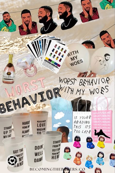 Worst Behavior Drake, Drake Bachelorette Party Themes, Drake Decorations, Ratchet Bachelorette Party Ideas, Drake Themed Party Birthday Ideas, Drake 30th Birthday Party, Drake Birthday Party Ideas, Drake Party Decorations, Bad And Boozy Party Theme