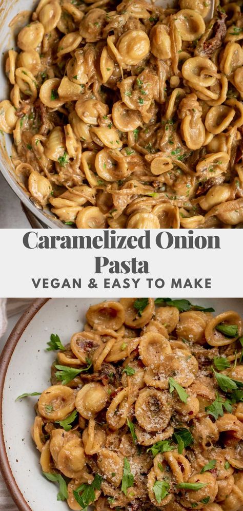 This Caramelized Onion Pasta is a great pantry-friendly meal that also happens to be perfect for an easy weeknight dinner. Dairy-free, creamy and delicious. Dairy Free Budget Meals, Vegan Caramelized Onion Pasta, Easy Vegetarian Dinner Recipes For Two, Easy Pasta Recipes No Dairy, Plant You Onion Pasta, Vegitaren And Vegan Recipes, Easy Tasty Vegan Recipes, Dinner Ideas Vegan Easy, Gluten And Dairy Free Italian Recipes