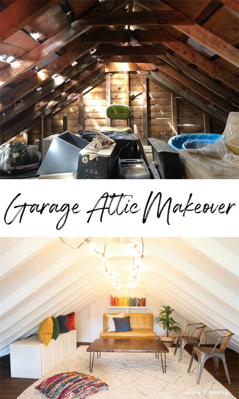 Transform Attic Space, Above Garage Attic Conversion, Finish Attic On A Budget, Finishing An Attic On A Budget, Attic Crawl Space Ideas, Diy Attic Remodel, Organized Attic, How To Finish An Attic, Attic Conversion Ideas