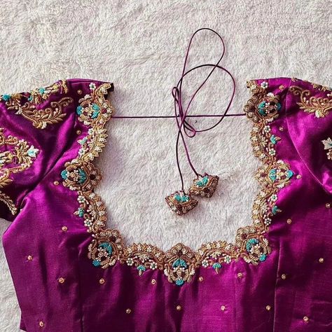 Elevate your wardrobe with our stunning Designer Zardosi Maggam Work Blouses! ✨ - Fabric : Half pattu/Raw Silk - Dispatch: 4 days - Price. : 4000unstitched - - : 4550 stiched With customizable colors and sizes, each blouse is crafted to perfection, just for you! Don’t miss out—transform your outfit with a touch of tradition and elegance. Get yours now and stand out in any crowd! 🌸 Half Hand Maggam Work Designs, Purple Pattu Blouse Designs, Half Hand Aari Blouse Design, Back Neck Designs For Blouses For Wedding, Half Hands Maggam Work Blouses, Zardosi Blouse, Zardosi Work Blouse, Hand Embroidery Blouse, Wedding Blouses