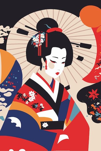 Japanese Art Geisha, Japanese Geisha Art, Portrait Japanese, Japan Drawing, Sakura Painting, Geisha Illustration, Asian Illustration, Art Geisha, Animal Line Drawings