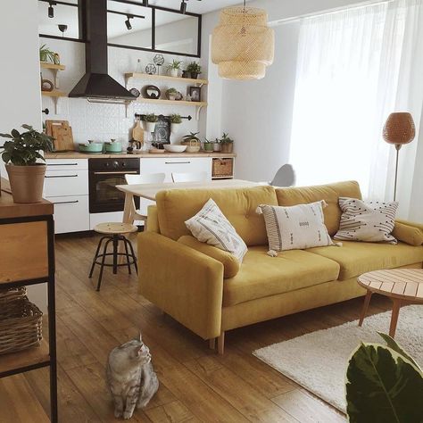 Small Kitchen And Living Room Combo, Small Kitchen And Living Room, Kitchen Living Room Combo, Open Kitchen And Living Room, Open Plan Kitchen Living Room, Deco Studio, Small Apartment Design, Small Apartment Living Room, Colourful Living Room