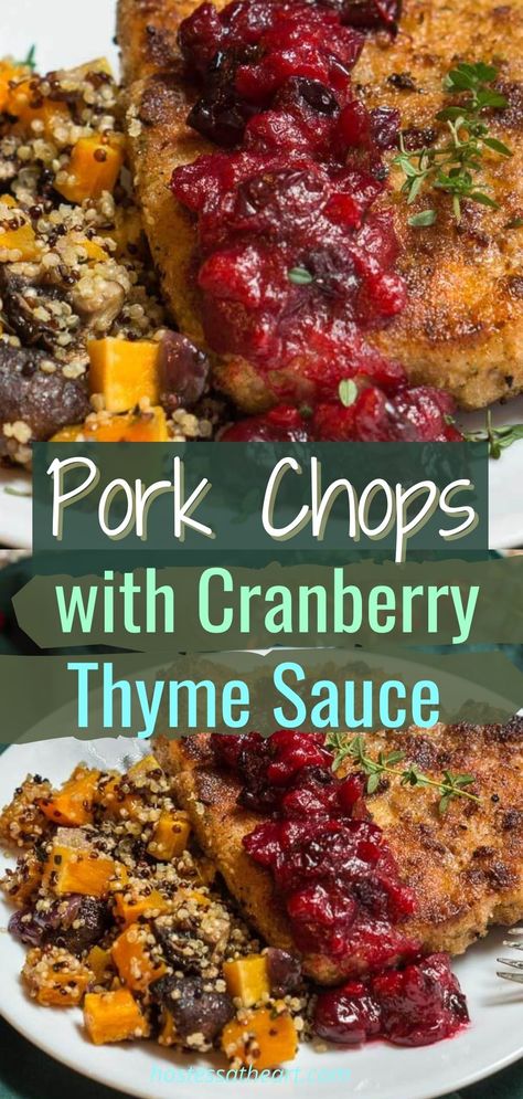 Pork Chops Cranberry Sauce, Pork Chops With Cranberry Sauce, Cranberry Pork Chops, Oven Roasted Pork Chops, Breaded Pork Chops Baked, Thyme Sauce, Fresh Cranberry Recipes, Rosemary Pork Chops, Roast Pork Chops